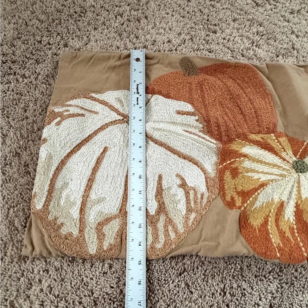 Pottery Barn pumpkin embroidered lumbar pillow cover 16 x 26 Tan orange cotton